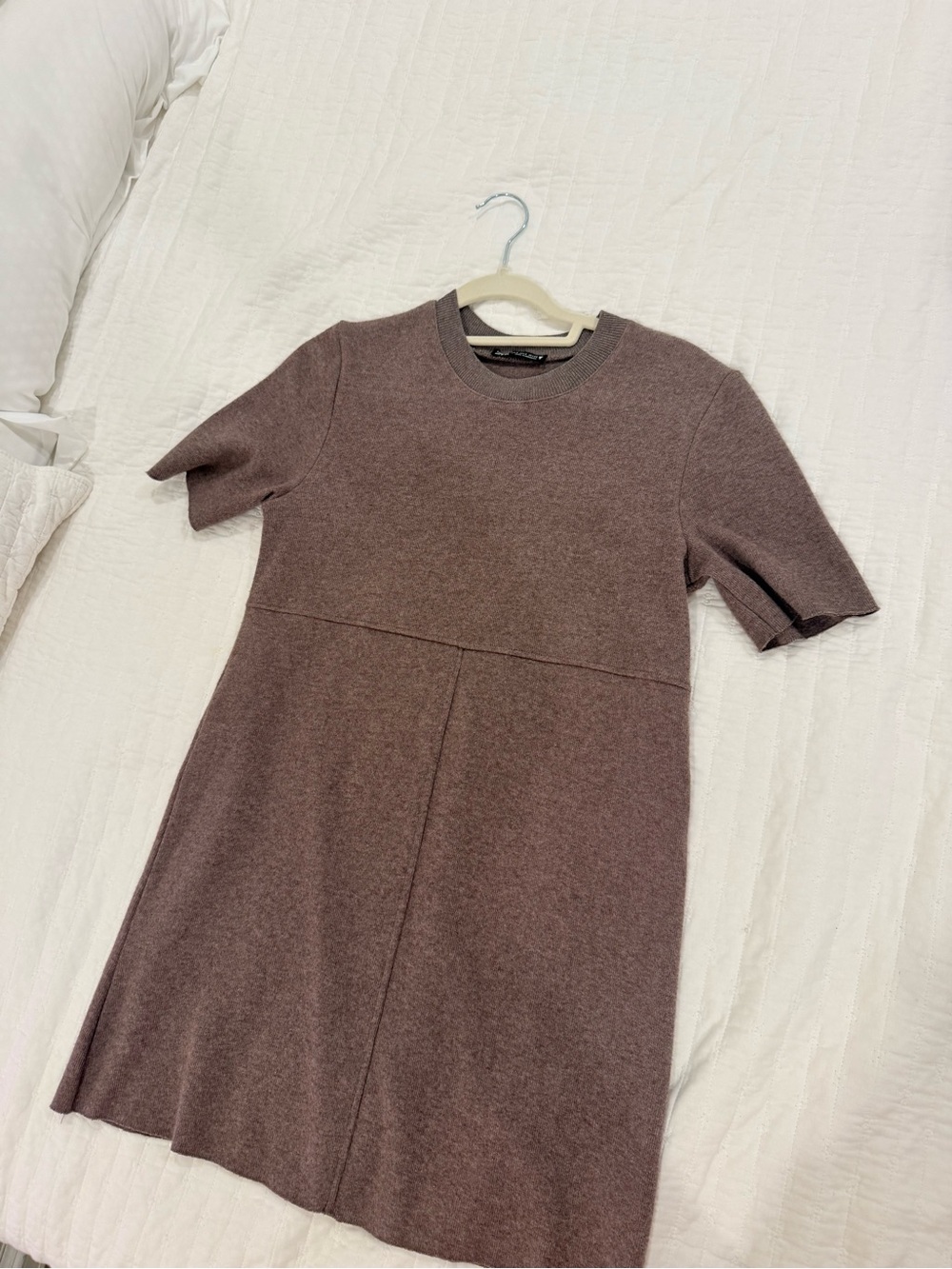 Zara Short Sleeve Knit Mini Dress in Mauve Brown